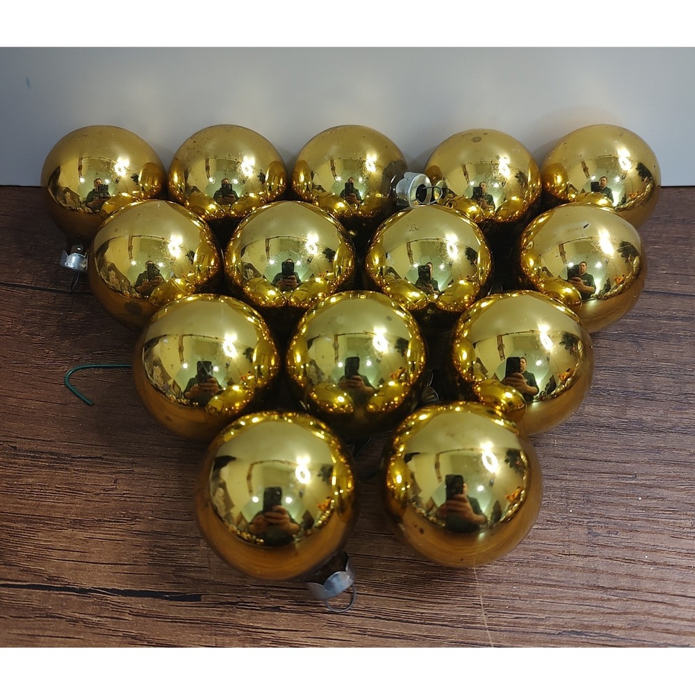 Vtg Gold Mercury Glass Ball Christmas Ornaments 1.25" Lot Of 14 A7
